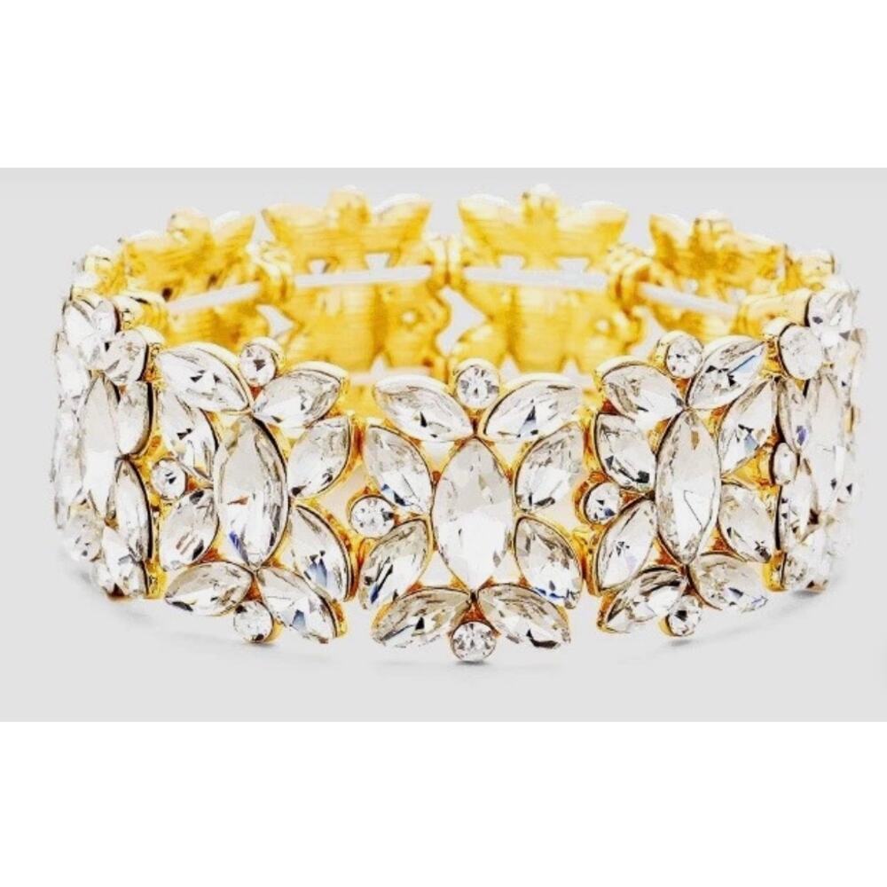 Unique Vintage Flower Marquise Crystal Stretch Bangle Bracelet Retro